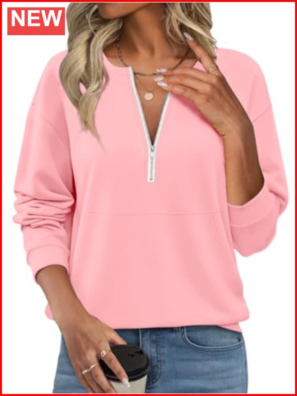 Womens Half Zip Fleece Sweatshirt with Pockets Pullover